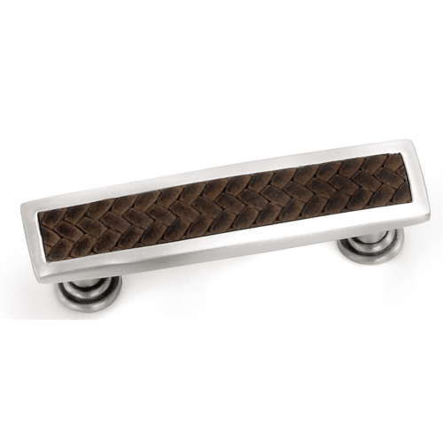 Laurey 12498 124 Churchill 3.77" Leather Rectangle Cabinet Pull Polished Nickel/Brown