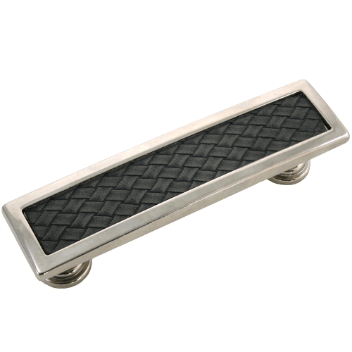 Laurey 12499 124 Churchill 3.77" Leather Rectangle Cabinet Pull Polished Nickel/Black