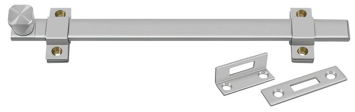 Deltana 12SSB32D security bolt in satin stainless, front view