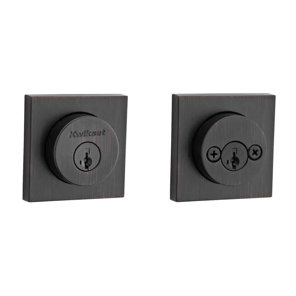 Kwikset 159SQT Halifax Square Rose Double Cylinder Deadbolt SmartKey in Venetian Bronze