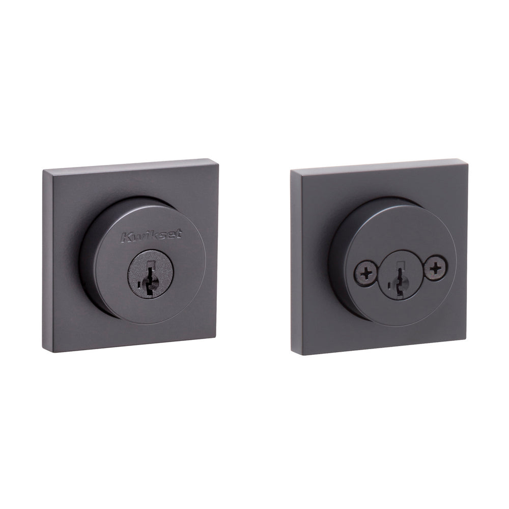 Kwikset 159SQT Halifax Square Rose Double Cylinder Deadbolt SmartKey in Matte Black