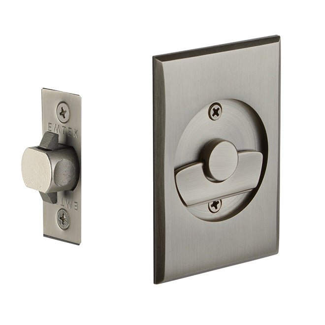 Emtek Privacy Pocket Door Tubular Lock with Privacy Strike Plate and Dust Box in Pewter