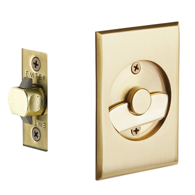 Emtek Privacy Pocket Door Tubular Lock with Privacy Strike Plate and Dust Box in French Antique Brass