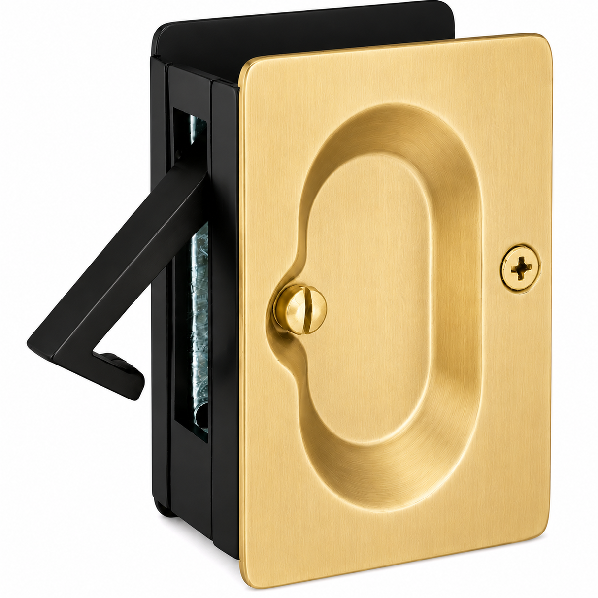 Emtek 2101US4XUS19 Pass Pocket Door Lock for 1-3/8" to 1-3/4" Satin Brass by Flat Black Finish