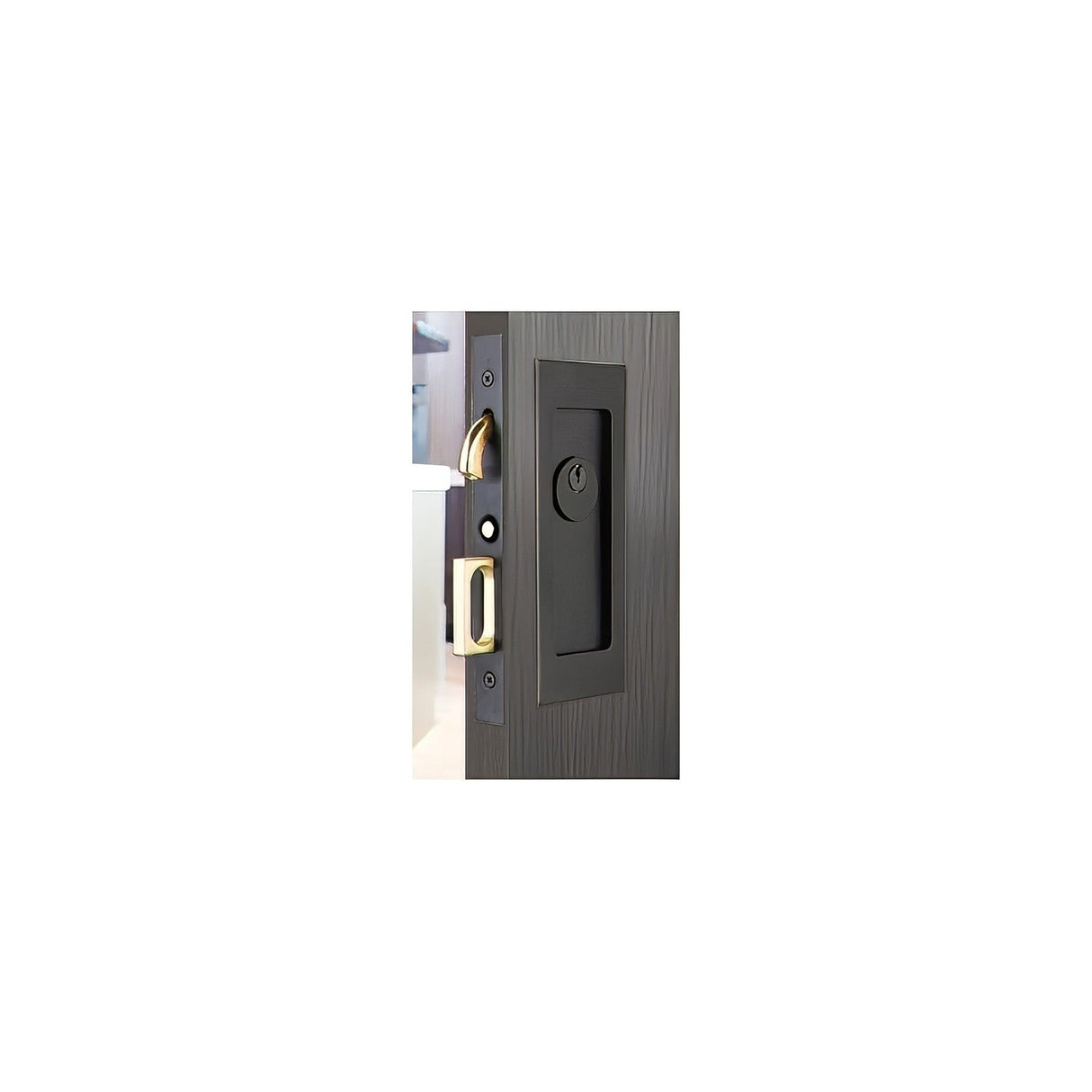 Emtek 2113US10B138 oil rubbed bronze keyed pocket door lock