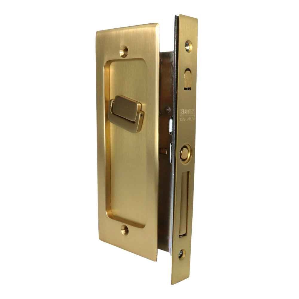 Emtek Rectangular Privacy Pocket Door Mortise Lock for 1-1/2" Door Satin Brass