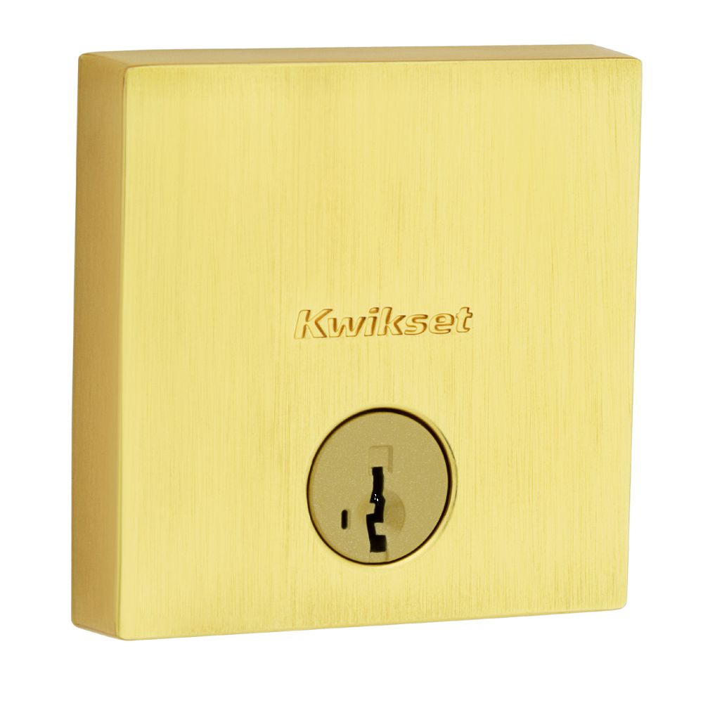 Kwikset 258SQT Downtown Square Contemporary Low Profile Single Cylinder SmartKey Deadbolt in Satin Brass