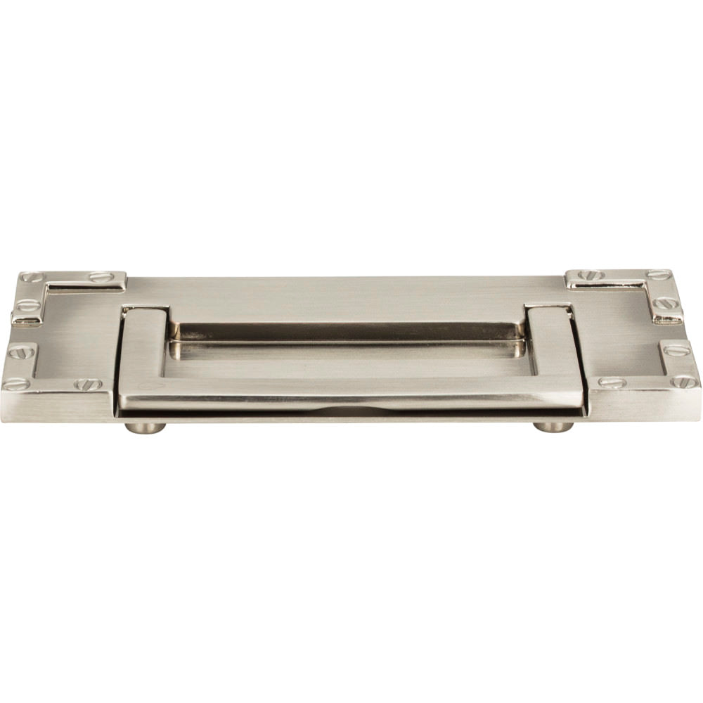 Atlas Homewares 380-BRN Campaign drop cabinet pull in satin stainless, additional view