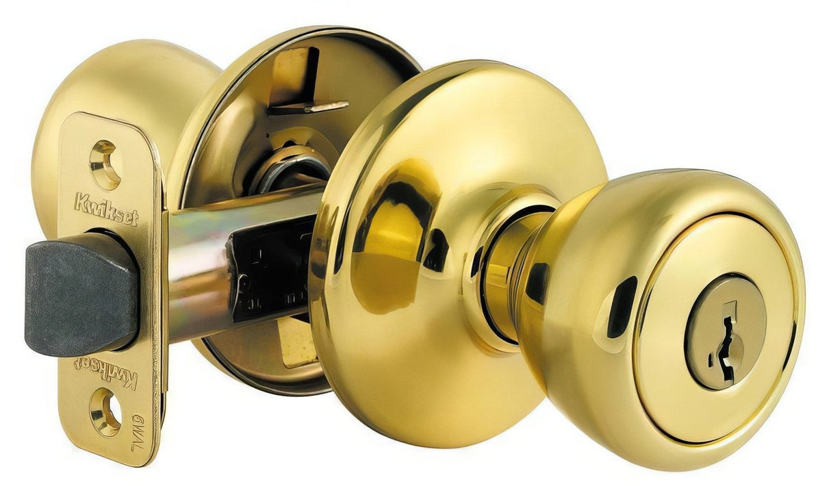 Kwikset 400T-3S polished brass keyed storeroom door knob