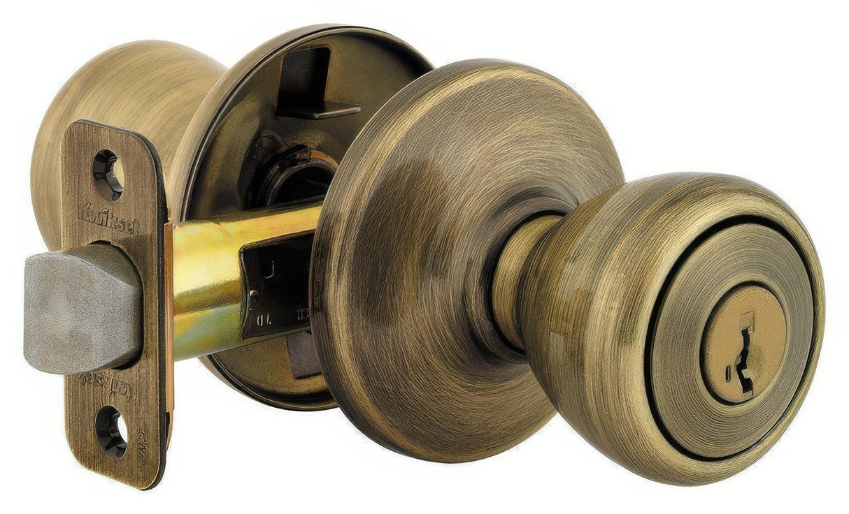 Kwikset 400T-5S antique brass keyed storeroom door knob
