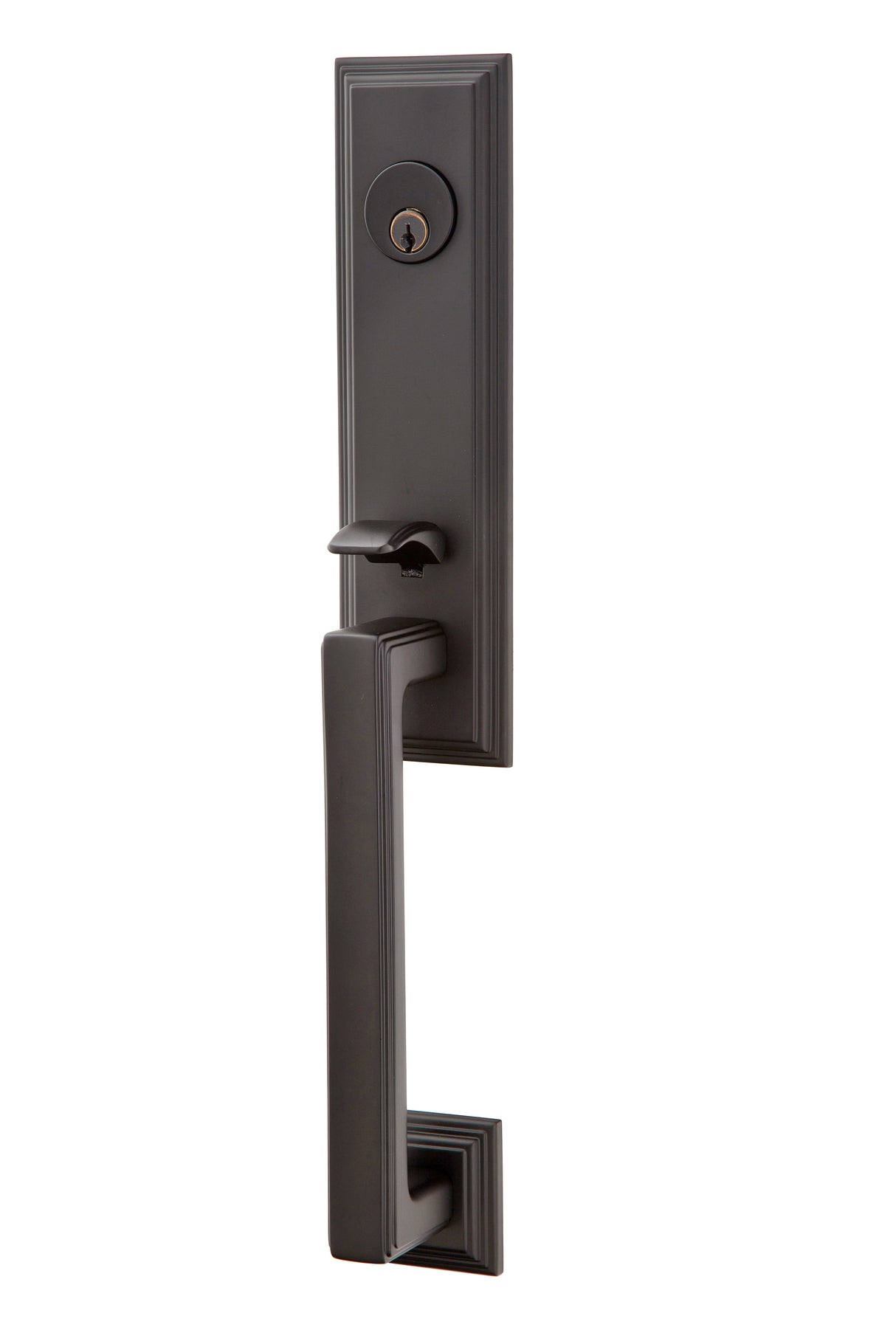 Emtek Lever Left Hand 2-3/8" and 2-3/4" Backset Single Cylinder Wilshire Tubular Handleset in Flat Black