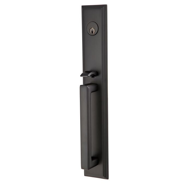 Emtek Lever Right Hand 2-3/8" and 2-3/4" Backset Single Cylinder Melrose Tubular Handleset in Flat Black