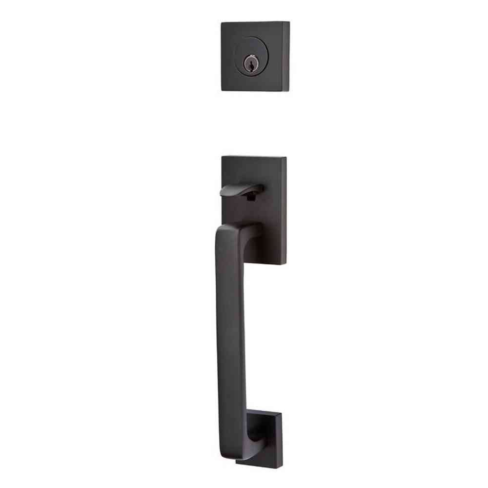 Emtek Lever Right Hand 2-3/8" and 2-3/4" Backset Single Cylinder Baden Tubular Handleset in Flat Black