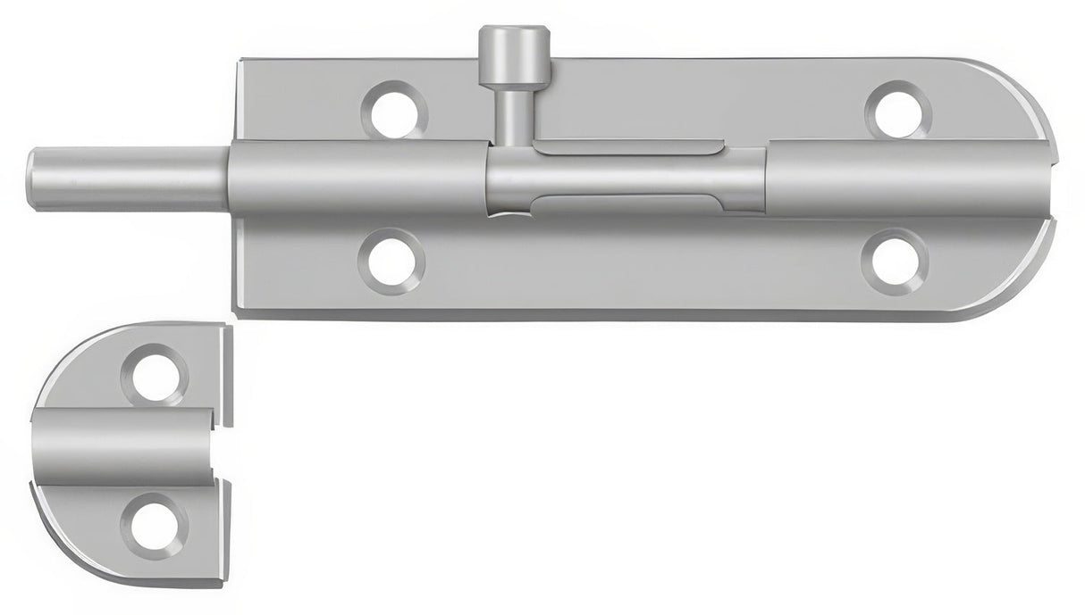 Deltana 4BB32D barrel bolt in satin stainless, front view