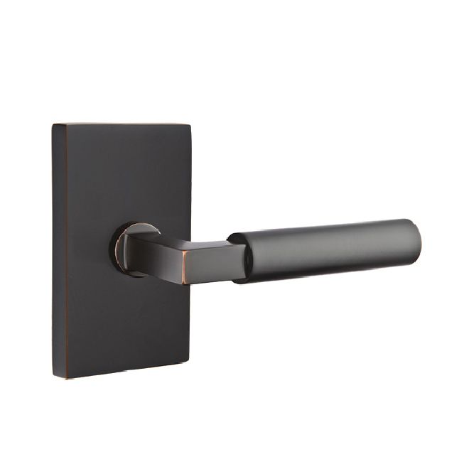 Emtek Lever Dummy Pair with Modern Rectangular Rose for 1-1/4" to 2" Door - Left Hand in Oil Rubbed Bronze