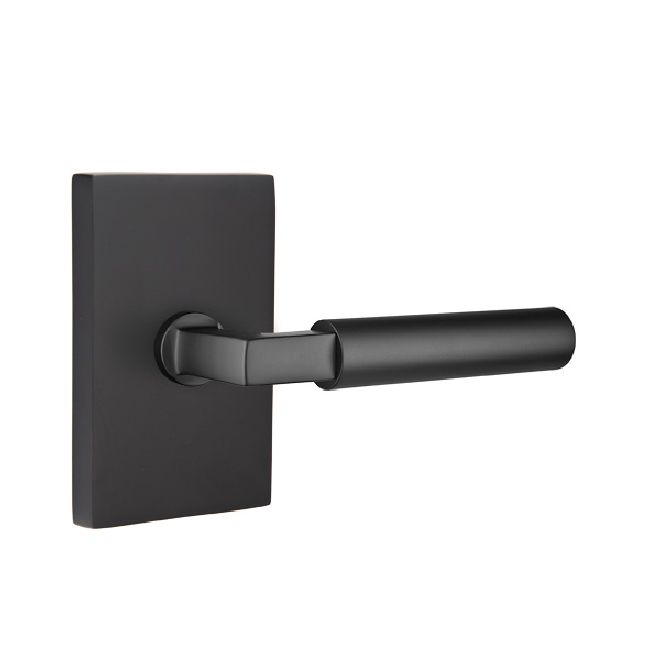 Emtek Lever Dummy Pair with Modern Rectangular Rose for 1-1/4" to 2" Door in Flat Black