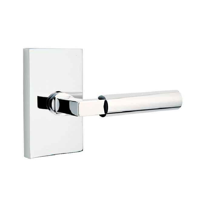 Emtek Lever Dummy Pair with Modern Rectangular Rose for 1-1/4" to 2" Door - Left Hand in Polished Chrome