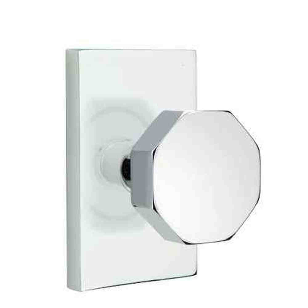 Emtek Knob Dummy Pair with Modern Rectangular Rose for 1-1/4" to 2" Door - Reversible in Polished Chrome