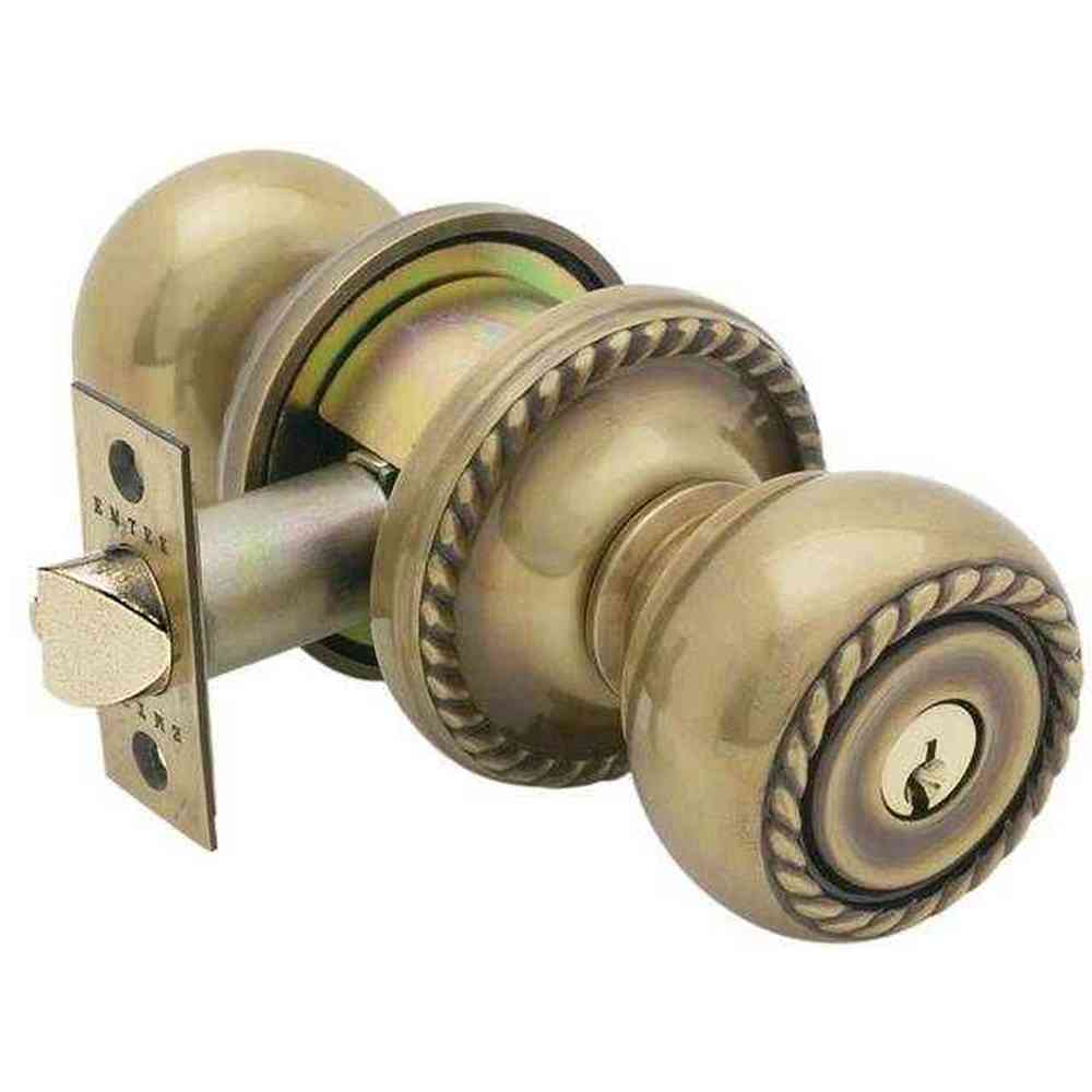 Emtek Knob 2-3/8" and 2-3/4" Backset Keyed Entry with Rope Rose for 1-3/8" to 2-1/16" Door - Reversible in French Antique Brass