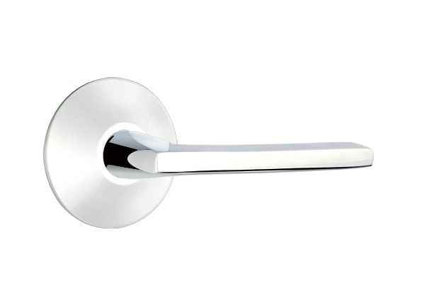 Emtek Lever Right Hand 2-3/8" Backset Passage with Modern Rose for 1-1/4" to 2" Door in Polished Chrome