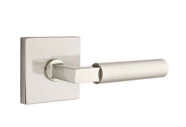 Emtek Lever Left Hand 2-3/8" Backset Passage with Square Rose for 1-1/4" to 2" Door in Satin Nickel