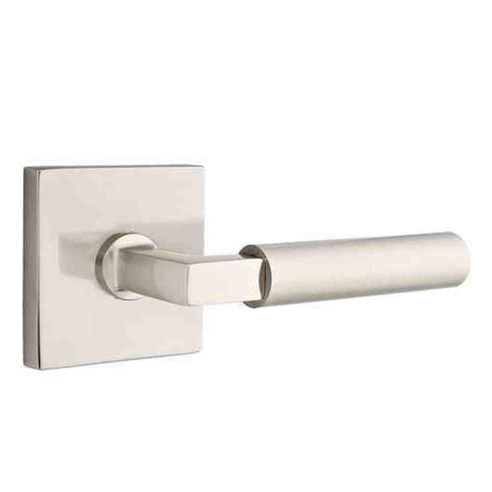Emtek Lever Right Hand 2-3/8" Backset Passage with Square Rose for 1-1/4" to 2" Door in Satin Nickel