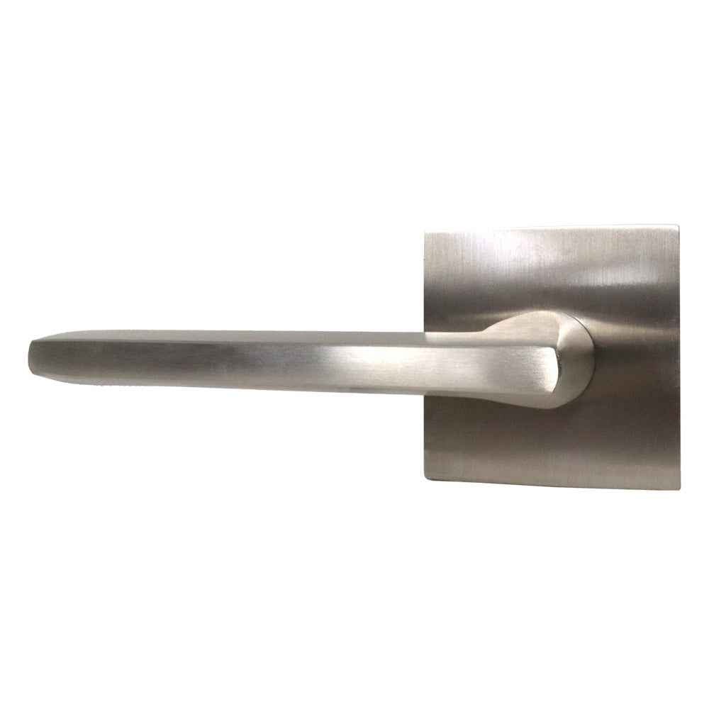Emtek Lever Left Hand 2-3/8" Backset with Radius Latch Strike Passage with Square Rose for 1-1/4" to 2" Door in Satin Nickel