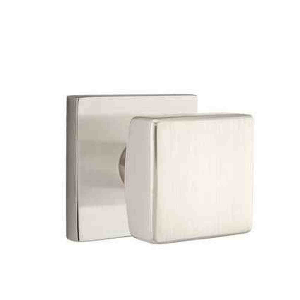 Emtek Knob 2-3/8" Backset Passage with Square Rose for 1-1/4" to 2" Door - Reversible in Satin Nickel