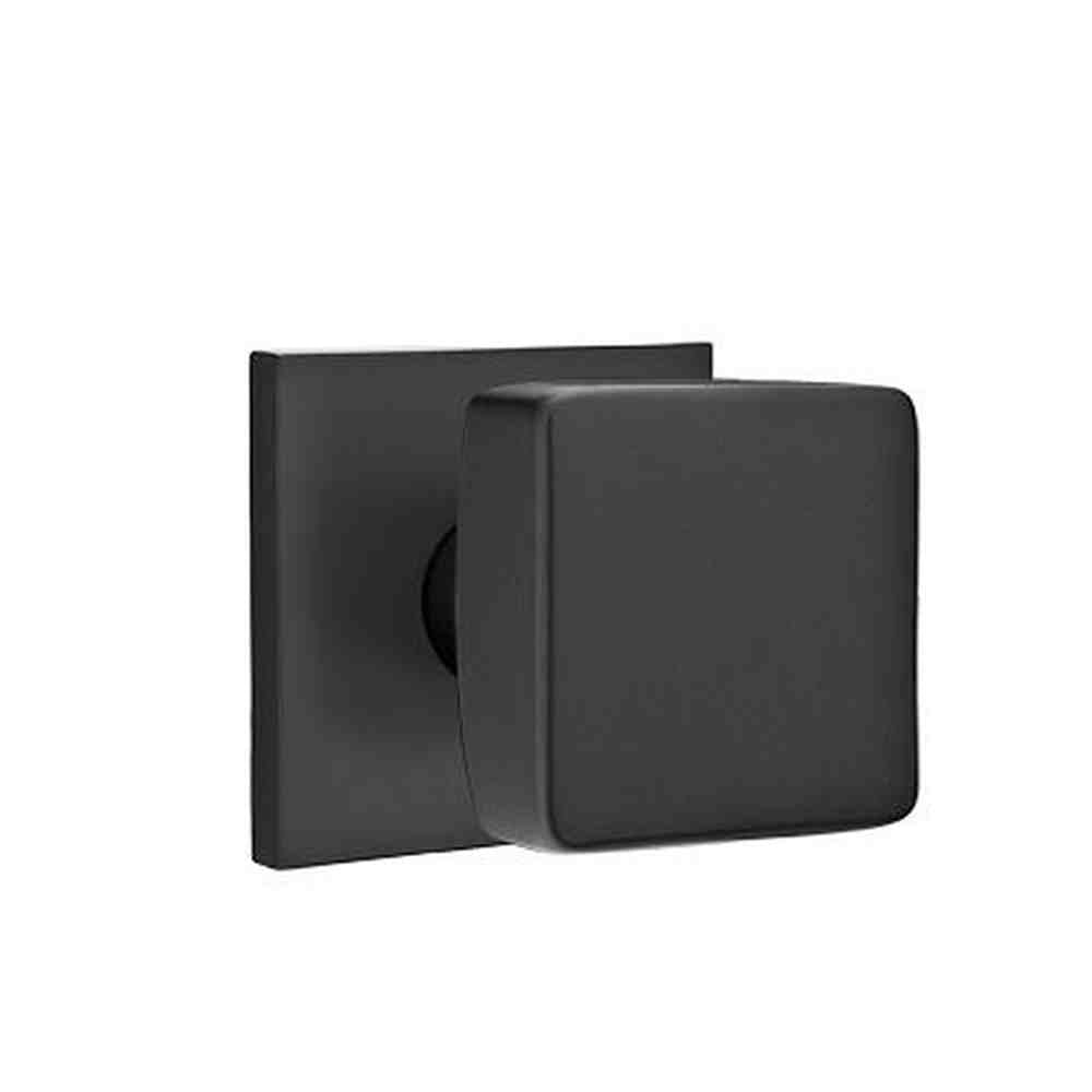 Emtek Knob 2-3/8" Backset Passage with Square Rose for 1-1/4" to 2" Door - Reversible in Flat Black
