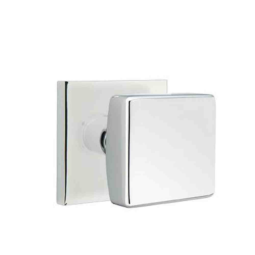 Emtek Knob 2-3/8" Backset Passage with Square Rose for 1-1/4" to 2" Door - Reversible in Polished Chrome