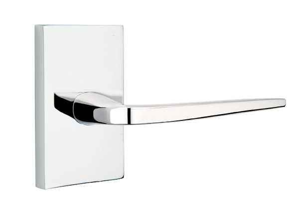 Emtek Lever Left Hand 2-3/8" Backset Passage with Modern Rectangular Rose for 1-1/4" to 2" Door in Polished Chrome