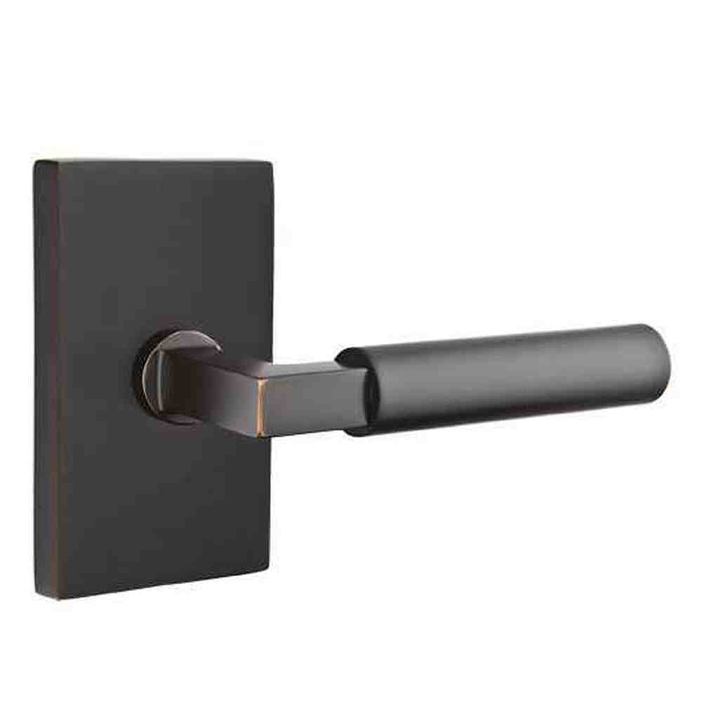 Emtek Lever Right Hand 2-3/8" Backset Passage with Modern Rectangular Rose for 1-1/4" to 2" Door in Oil Rubbed Bronze