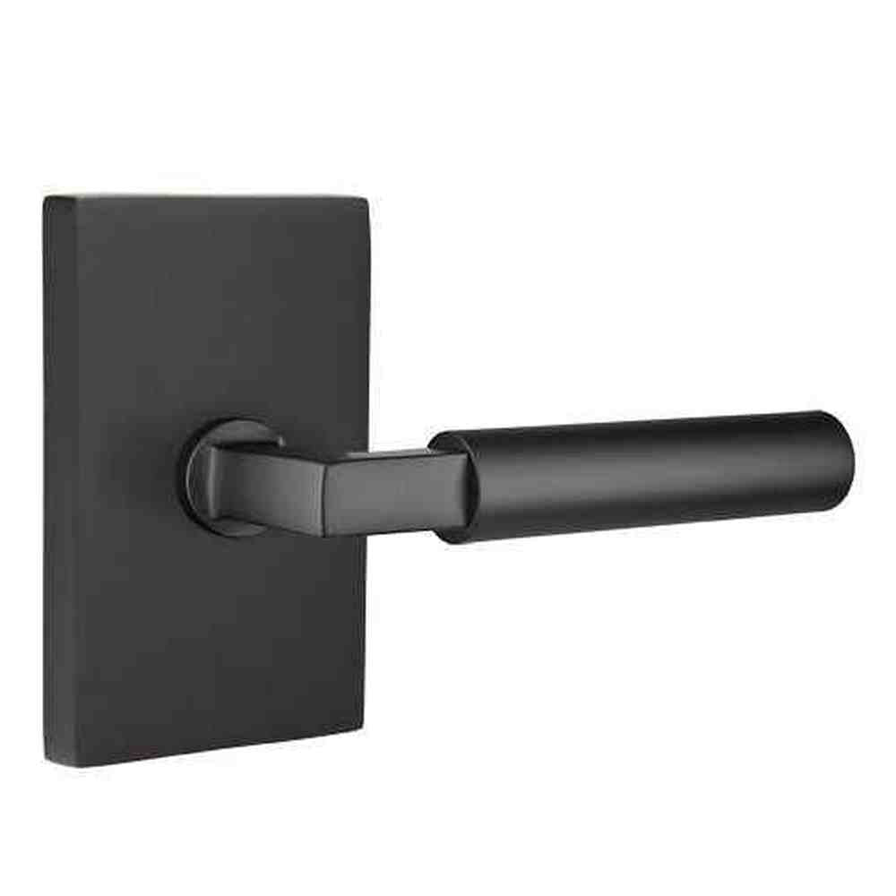 Emtek Lever Left Hand 2-3/8" Backset Passage with Modern Rectangular Rose for 1-1/4" to 2" Door in Flat Black