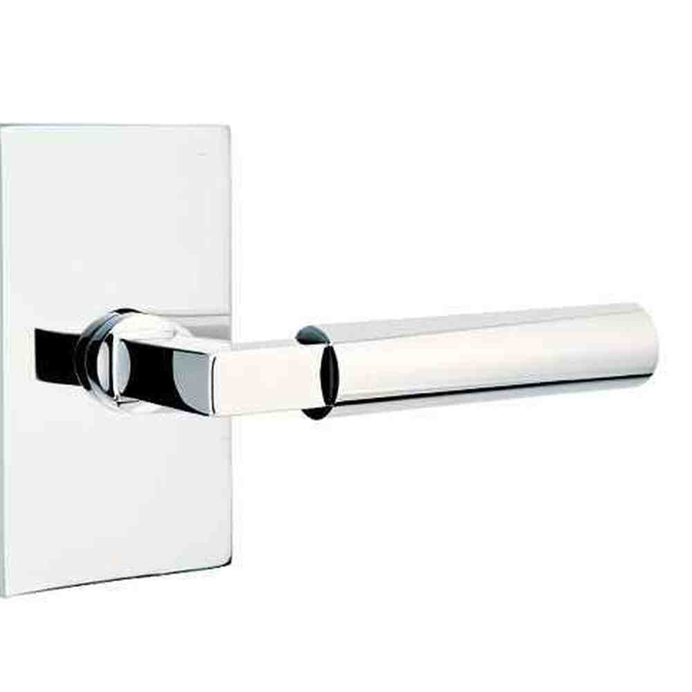 Emtek Lever Right Hand 2-3/8" Backset Passage with Modern Rectangular Rose for 1-1/4" to 2" Door in Polished Chrome