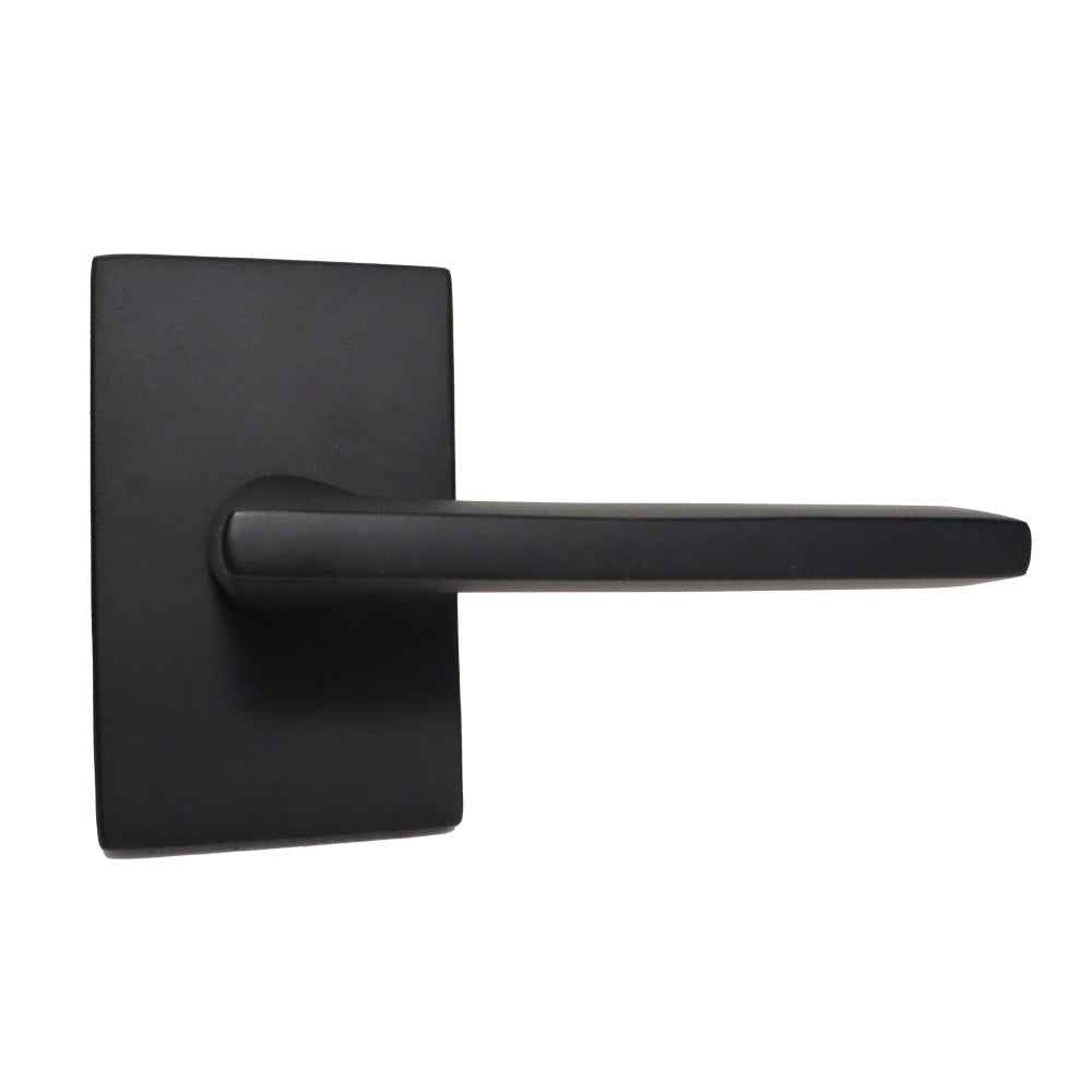 Emtek Lever Right Hand 2-3/8" Backset with Radius Latch Strike Passage with Modern Rectangular Rose for 1-1/4" to 2" Door in Flat Black