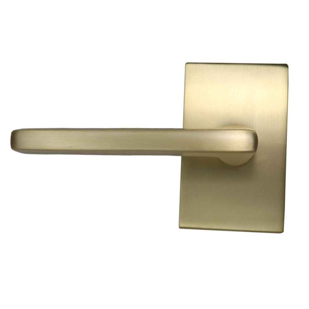Emtek Lever Left Hand 2-3/8" Backset with Radius Latch Strike Passage with Modern Rectangular Rose for 1-1/4" to 2" Door in Satin Brass