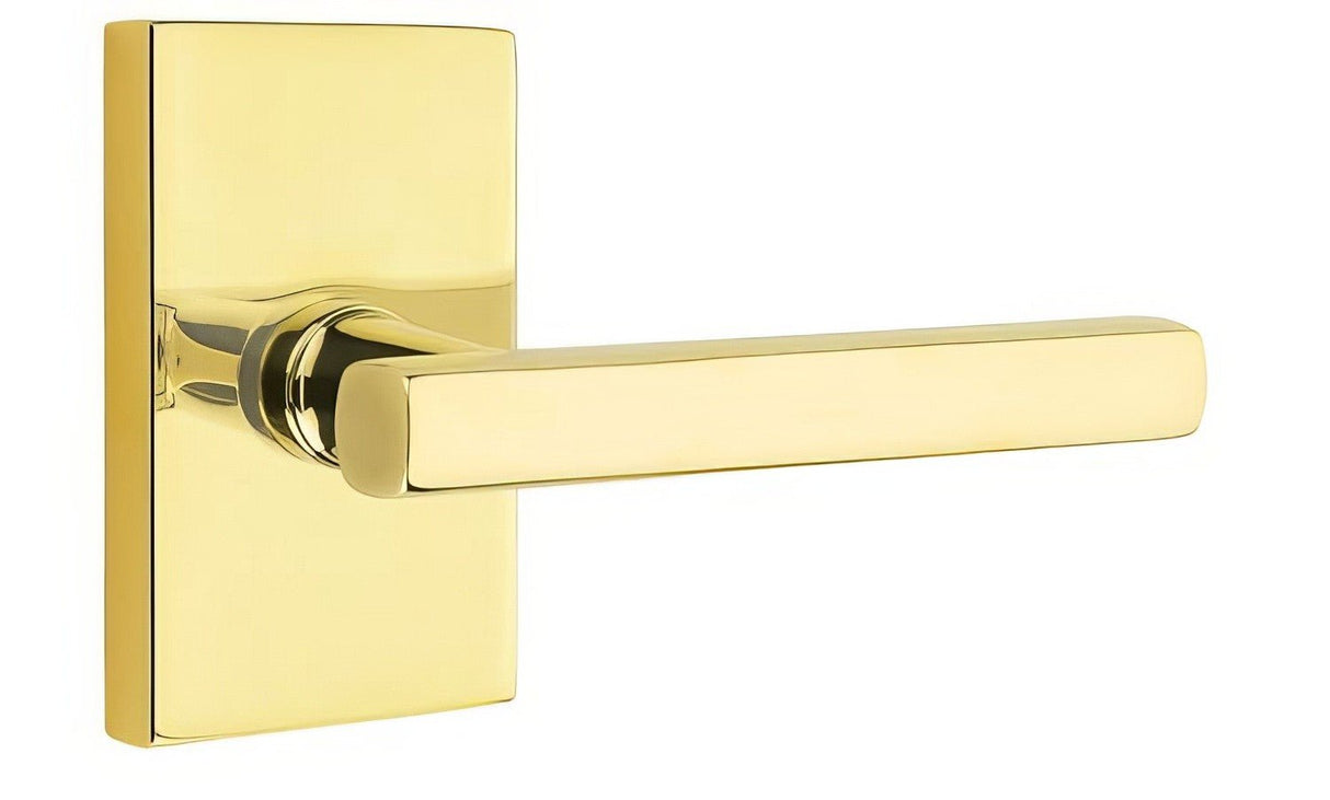 Emtek 5112FRLUS3NLLH unlacquered brass passage door lever