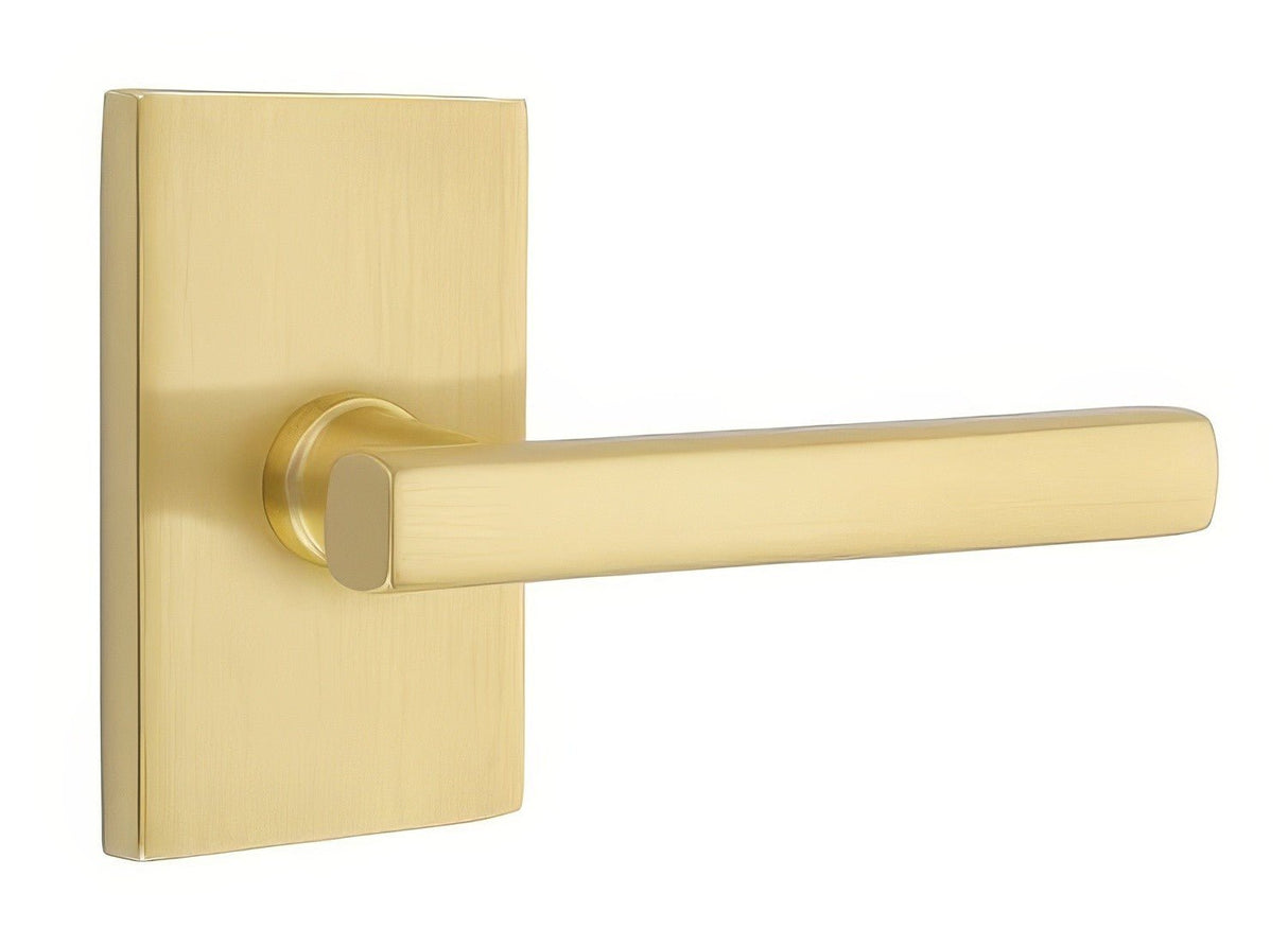 Emtek 5112FRLUS4LH satin brass passage door lever