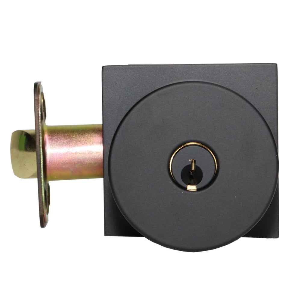 Emtek Knob 2-3/8" and 2-3/4" Backset with Radius Latch Strike Keyed Entry with Square Rose for 1-3/8" to 2-1/16" Door in Flat Black