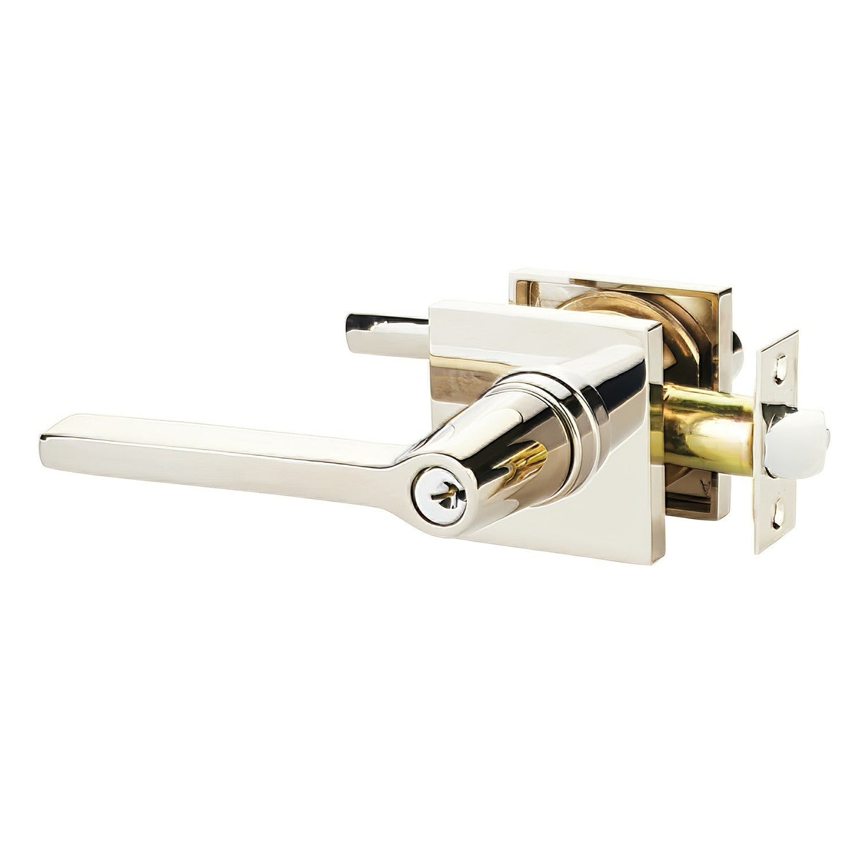 Emtek 5122HLOUS14LH polished nickel lifetime keyed entry door lever