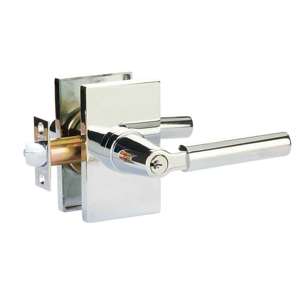 Emtek Lever Right Hand 2-3/8" and 2-3/4" Backset Keyed Entry with Modern Rectangular Rose for 1-3/8" to 2-1/16" Door in Polished Chrome