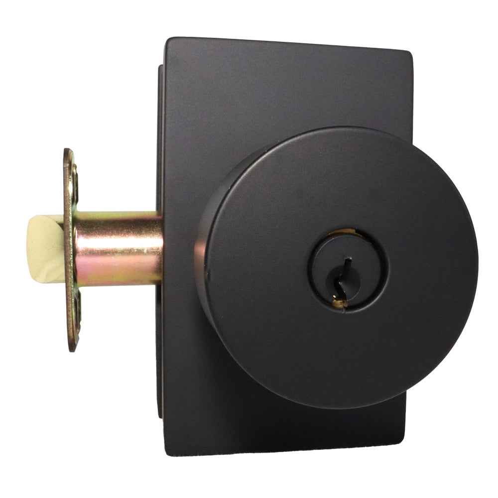 Emtek Knob 2-3/8" and 2-3/4" Backset with Radius Latch Strike Keyed Entry with Modern Rectangular Rose for 1-3/8" to 2-1/16" Door in Flat Black