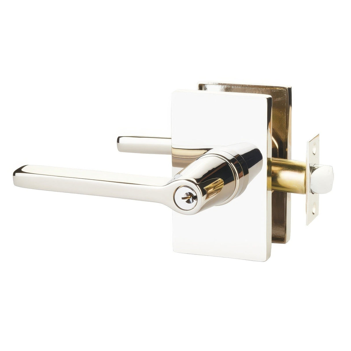Emtek 5123HLOUS14LH polished nickel lifetime keyed entry door lever