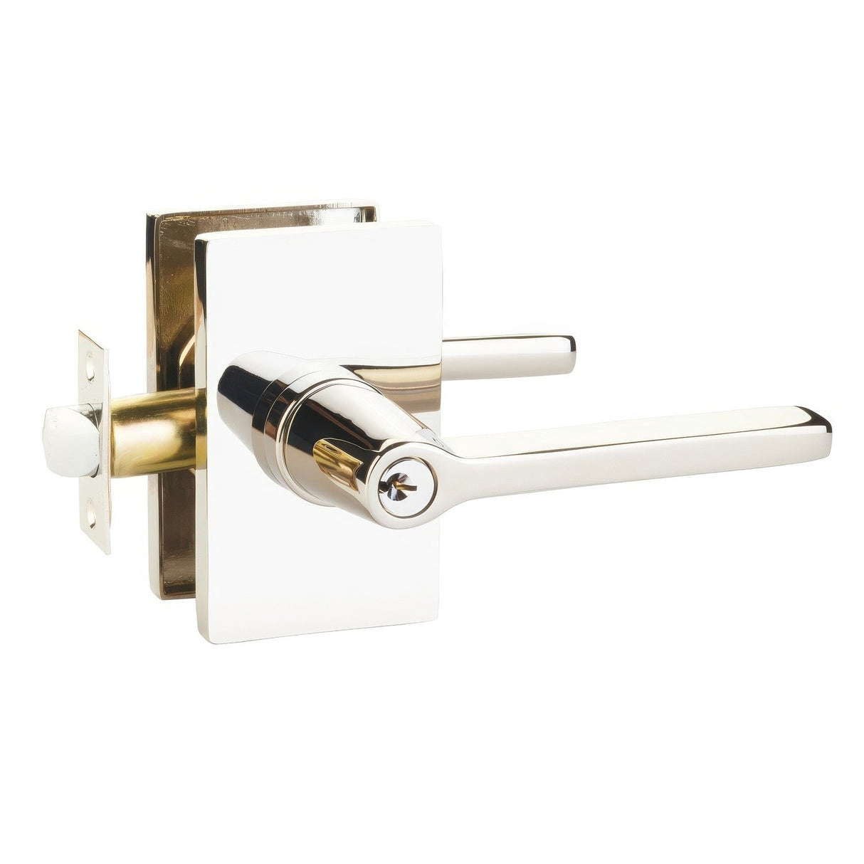Emtek 5123HLOUS14RH polished nickel lifetime keyed entry door lever