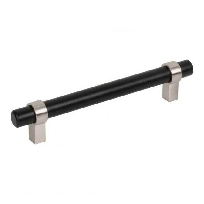 Jeffrey Alexander 5128MBSN matte black / satin nickel cabinet drawer pull