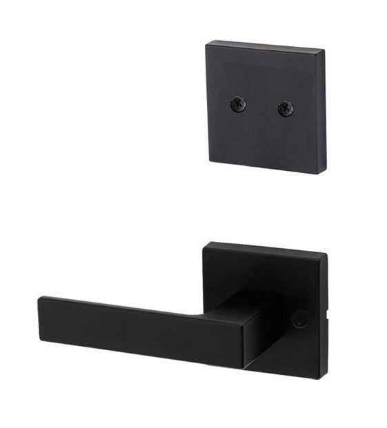 Kwikset Singapore Handleset Trim with Square Rose in Matte Black
