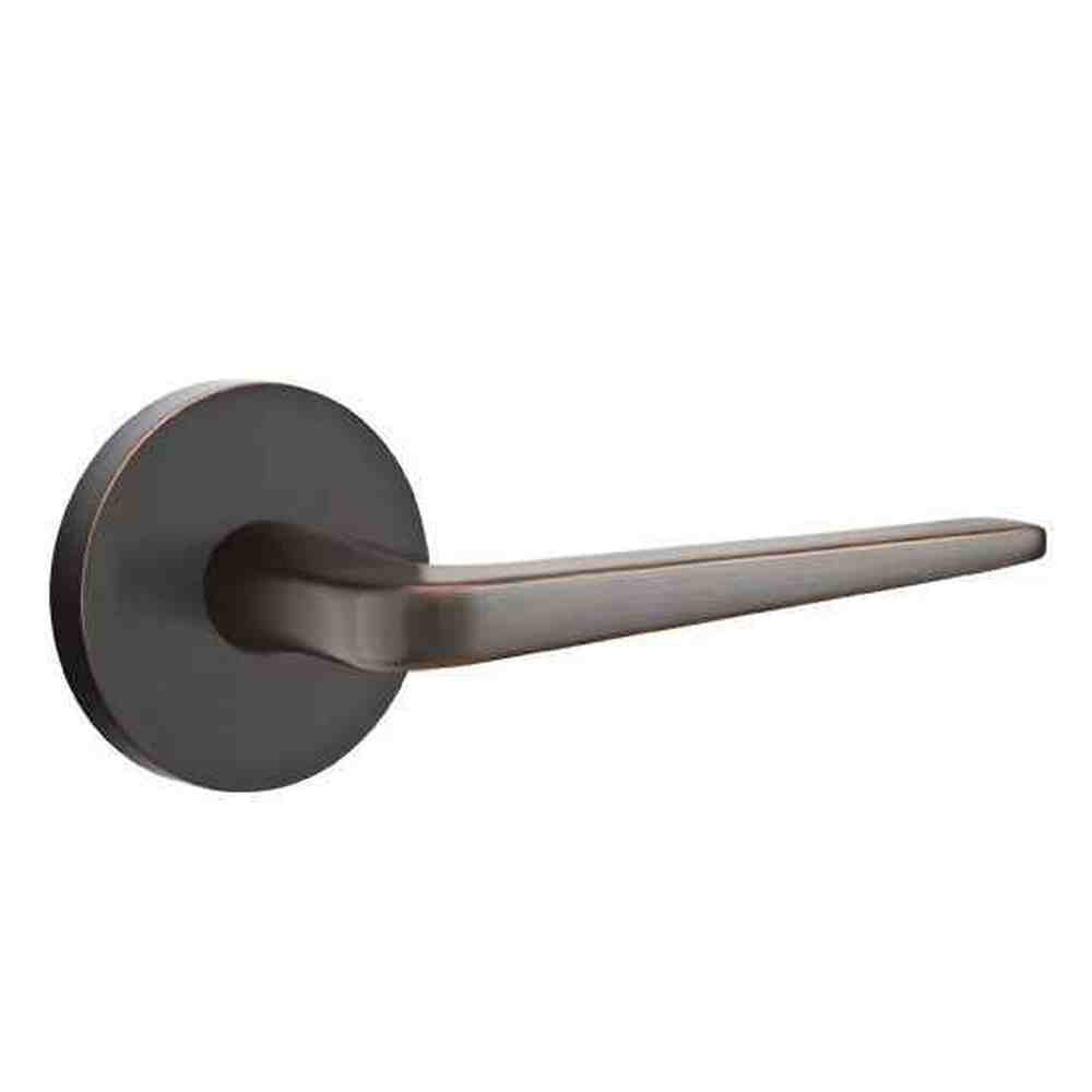 Emtek Lever Left Hand 2-3/8" Backset Privacy with Disk Rose for 1-1/4" to 2" Door in Oil Rubbed Bronze