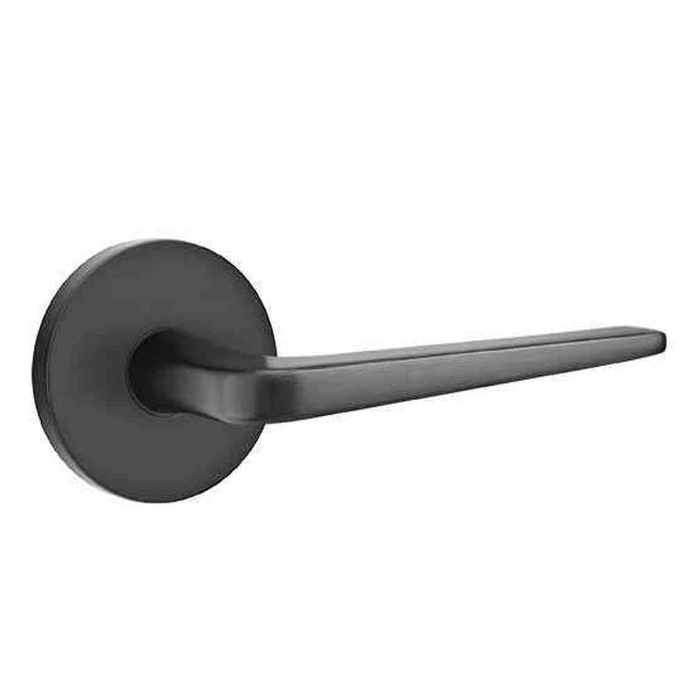 Emtek Lever Left Hand 2-3/8" Backset Privacy with Disk Rose for 1-1/4" to 2" Door in Flat Black