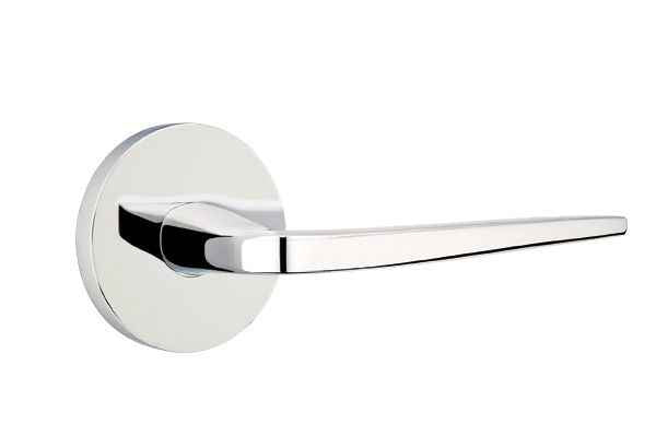 Emtek Lever Left Hand 2-3/8" Backset Privacy with Disk Rose for 1-1/4" to 2" Door in Polished Chrome