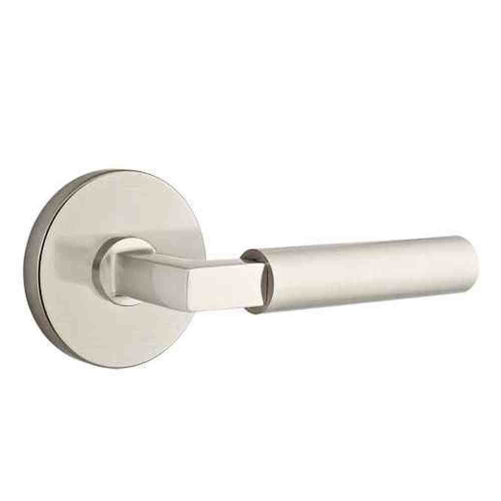 Emtek Lever Right Hand 2-3/8" Backset Privacy with Disk Rose for 1-1/4" to 2" Door in Satin Nickel